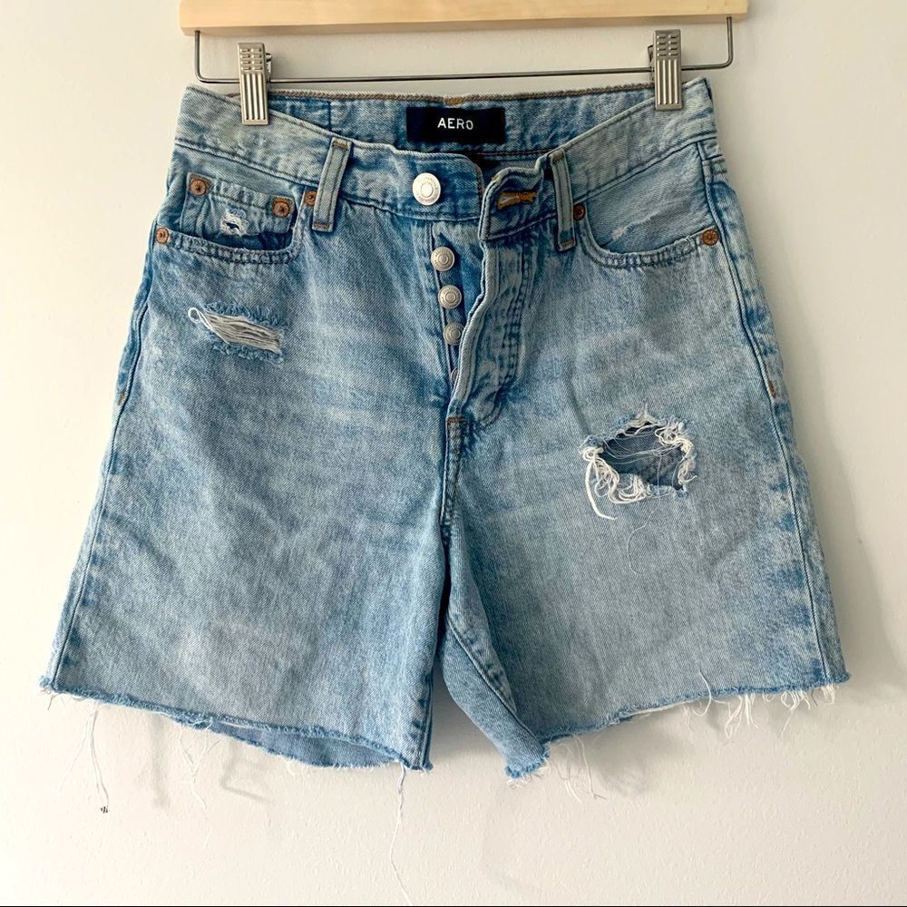 Aeropostale 90s High Rise Distressed Denim Shorts Button Fly Size 2 Cutoff